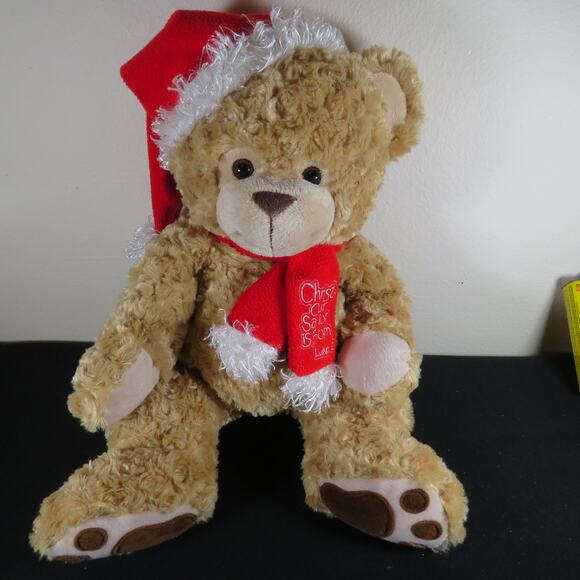 Fiesta Christian Christmas Bear Plush 21" with Santa Hat & Scarf Stuffed Animal - Picture 16 of 16